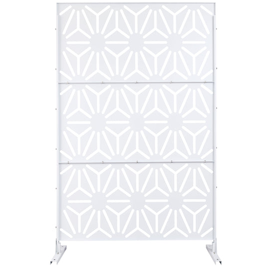 Dining & Tableware: Outdoor & Indoor Privacy Screen Metal Privacy Screen 76' H×48' W, Freestanding Decorative Privacy Screen for Deck Balcony Patio, Privacy Fence Panels for Outside Lawn Garden PS118 WHITE by Streamdale Furniture