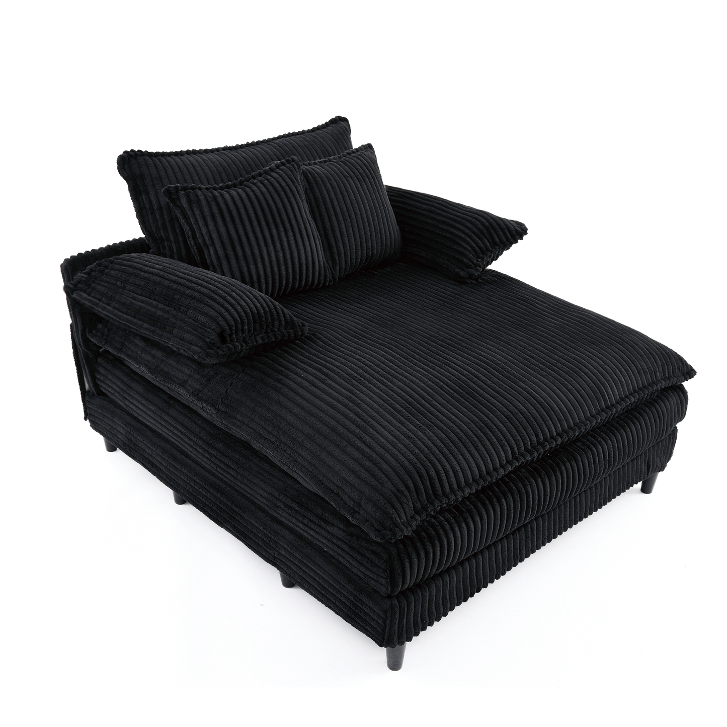 [NEW ARRIVED] [VIDEO PROVIDED] 54.75' W Oversized Chaise Lounge Chair,Fluffy cushioned sofa bed,Deep Seat,Corduroy,2 Pillows,4 gears can be adjusted,Leisure Sleeper Sofa Chair for Living Room, Black