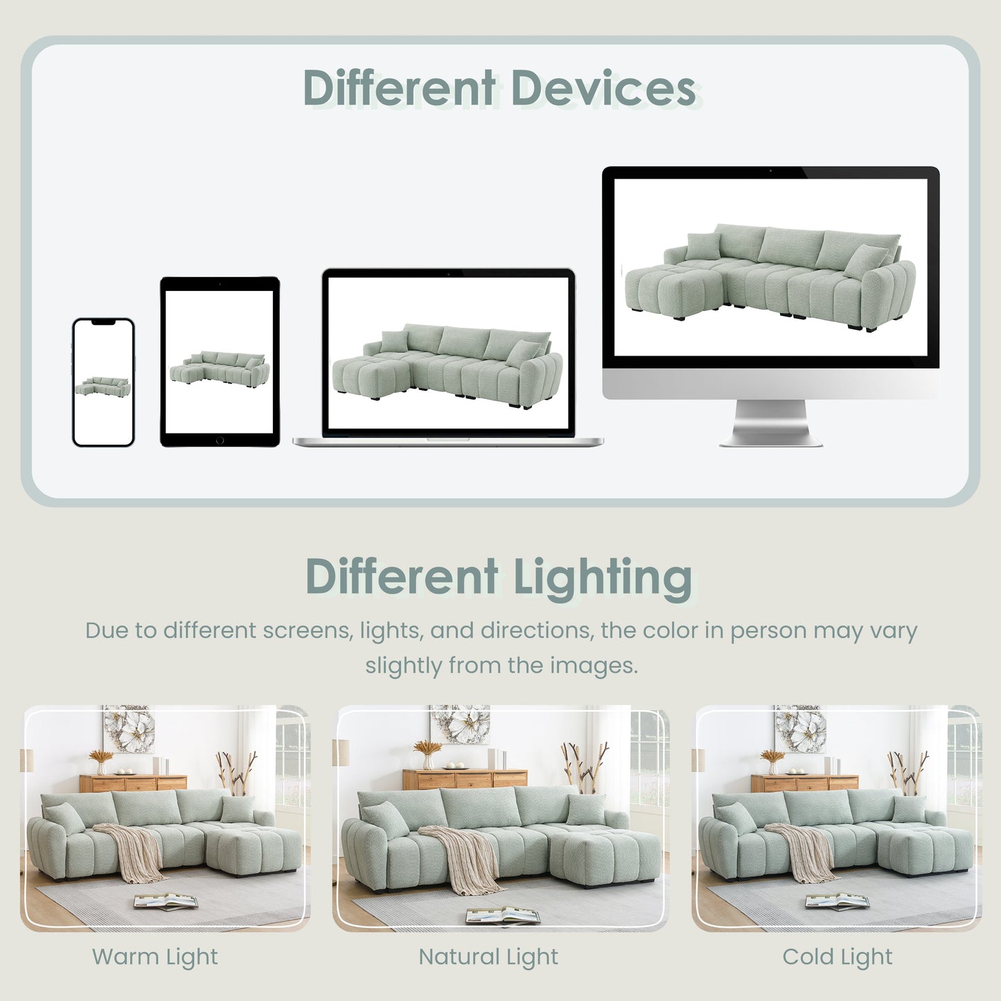[VIDEO] 110' Modular Sectional Sofa, L Shape with Extra-large Seat, Pull-line Design, Movable Ottoman, High Density Foam, Free Combination, Sturdy Metal&Wood Frame, Boucle Fabric, 3 Colors