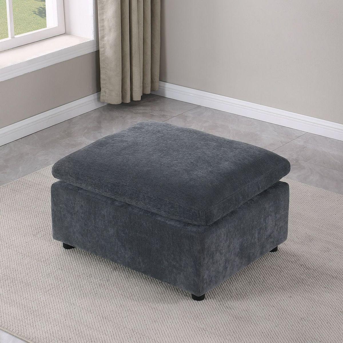 Living Room Decor: Modern Upholstered Square Modular Ottoman for Sectional Sofa,Sectional Sofa Couch, Chenille Grey by Streamdale Furniture