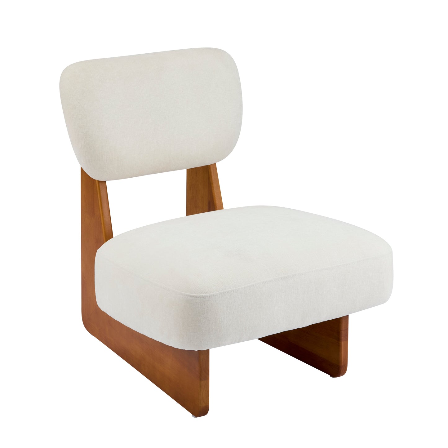 [Set of 2] Modern Beige Lounge Chair with Polyester Upholstery, Sturdy Wood Base With Natural Finish, Minimalist and Stylish Accent Seating for Living Room, Bedroom, or Office
