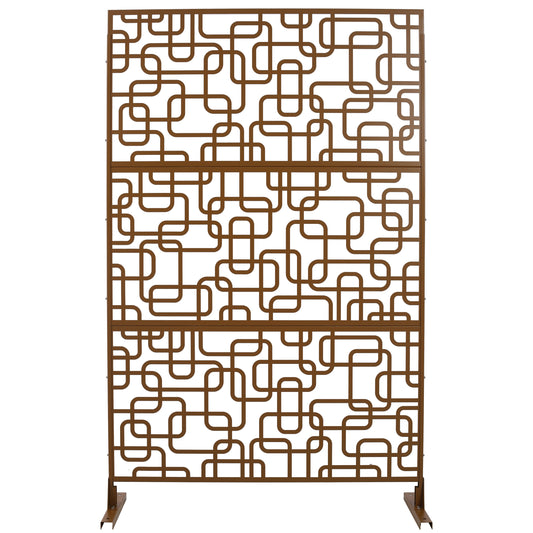 Dining & Tableware: Outdoor & Indoor Privacy Screen Metal Privacy Screen 76' H×48' W, Freestanding Decorative Privacy Screen for Deck Balcony Patio, Privacy Fence Panels for Outside Lawn Garden PS114 BROWN by Streamdale Furniture