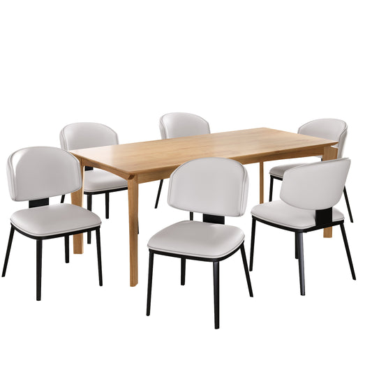 Dining & Tableware: 7 Pieces Contemporary Dining Set with Faux Leather Chairs and Metal Legs , Black+White+Natural Wood Finish by Streamdale Furniture