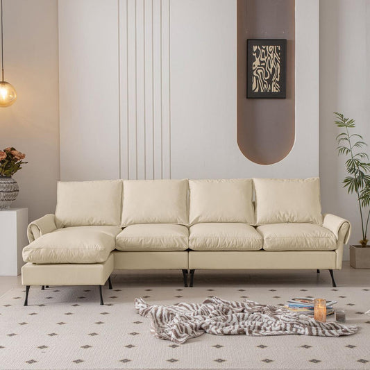 104.5"Modern Sectional Technical leather L-Shaped Sofa Couch with Convertible Ottoman