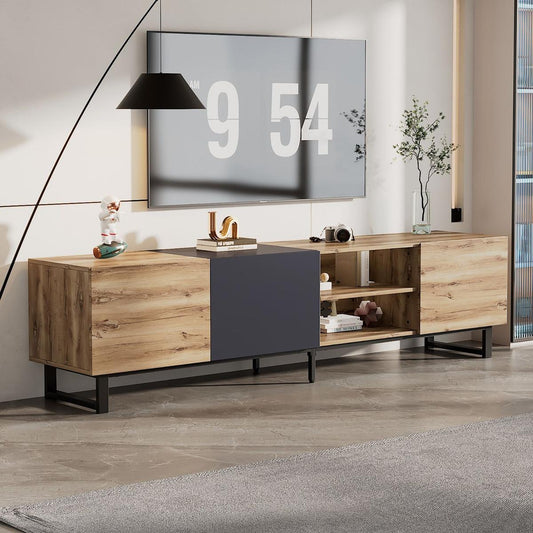 Bedroom Bedding & Decor: Modern TV with 3 Cabinets& Open Shelves, Color-matching Media Console Table for TVs up to 80", Entertainment Center with Drop Down Door for Living Room, Bedroom, Home Theatre by Streamdale Furniture
