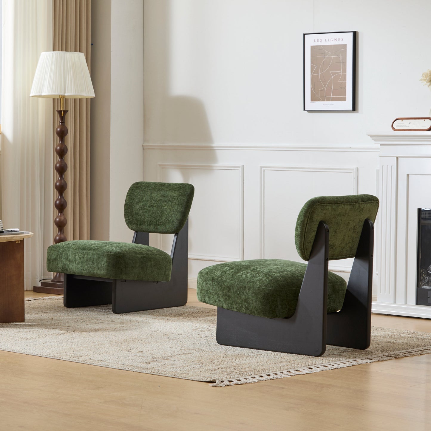 [Set of 2] Modern Lounge Chair with Polyester Upholstery, Sturdy Wood Base With Walnut Finish, Minimalist and Stylish Accent Seating for Living Room, Bedroom, or Office