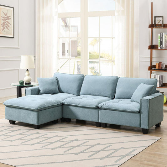 100x59" Modern Convertible Sectional Sofa,L-shaped Reversible Couch Set with Free Pillows,4 Seat Suede Velvet Sleeper Sofa with Ottoman for Living Room,Apartment,Office,3 Colors