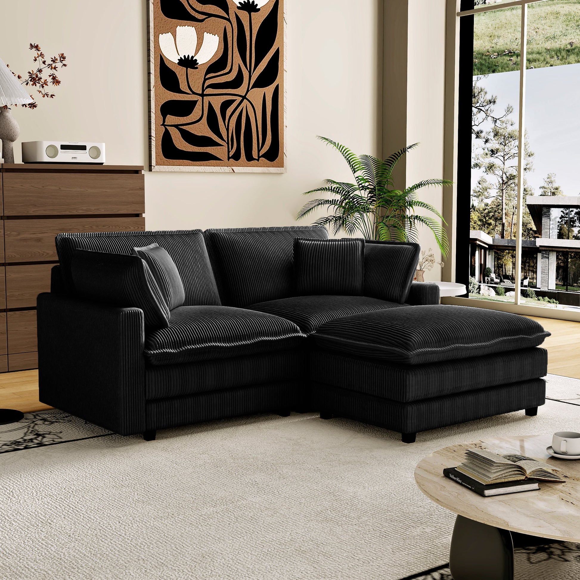 Bedroom Bedding & Decor: Modular Sectional Sofa,Deep Seat Couch for Living Room , 4 Pillow, Modern L-Shaped Sofa for Living Room Bedroom Apartment,BLACK by Streamdale Furniture