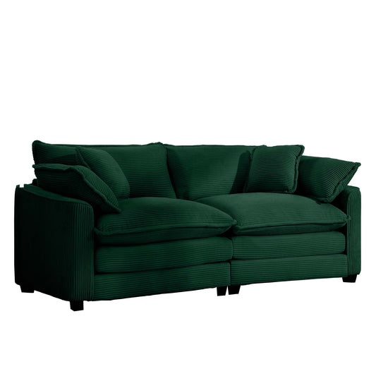 Bedroom Bedding & Decor: Modern Fabric Living Room Sofa with 4 Pillows, Upholstered Large Deep Seating Loveseat, Green Corduroy by Streamdale Furniture