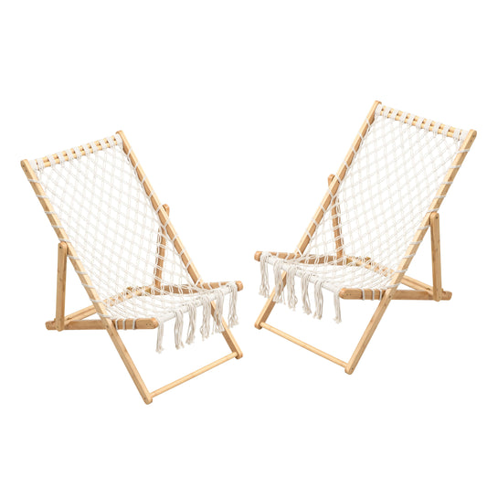 Garden & Outdoor: Natural Bamboo Weaving Chair Set with Handwoven Rope for Patio and Living Spaces by Streamdale Furniture