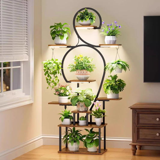 Kitchen Tools & Cookware: Plant Stand Indoor with Grow Light, 9-Tiered 63' Tall Indoor Plant Shelves for Multiple Plants, Large Metal Plant Shelf, Lighted Plant Stand for Indoor, Balcony, Living Room by Streamdale Furniture