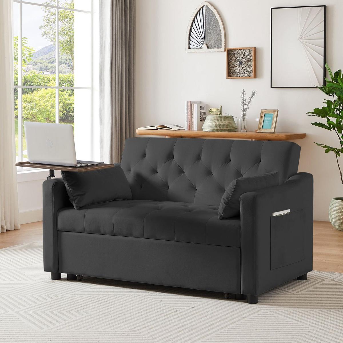 Living Room Decor: BLACK VELVET SOFA BED by Streamdale Furniture