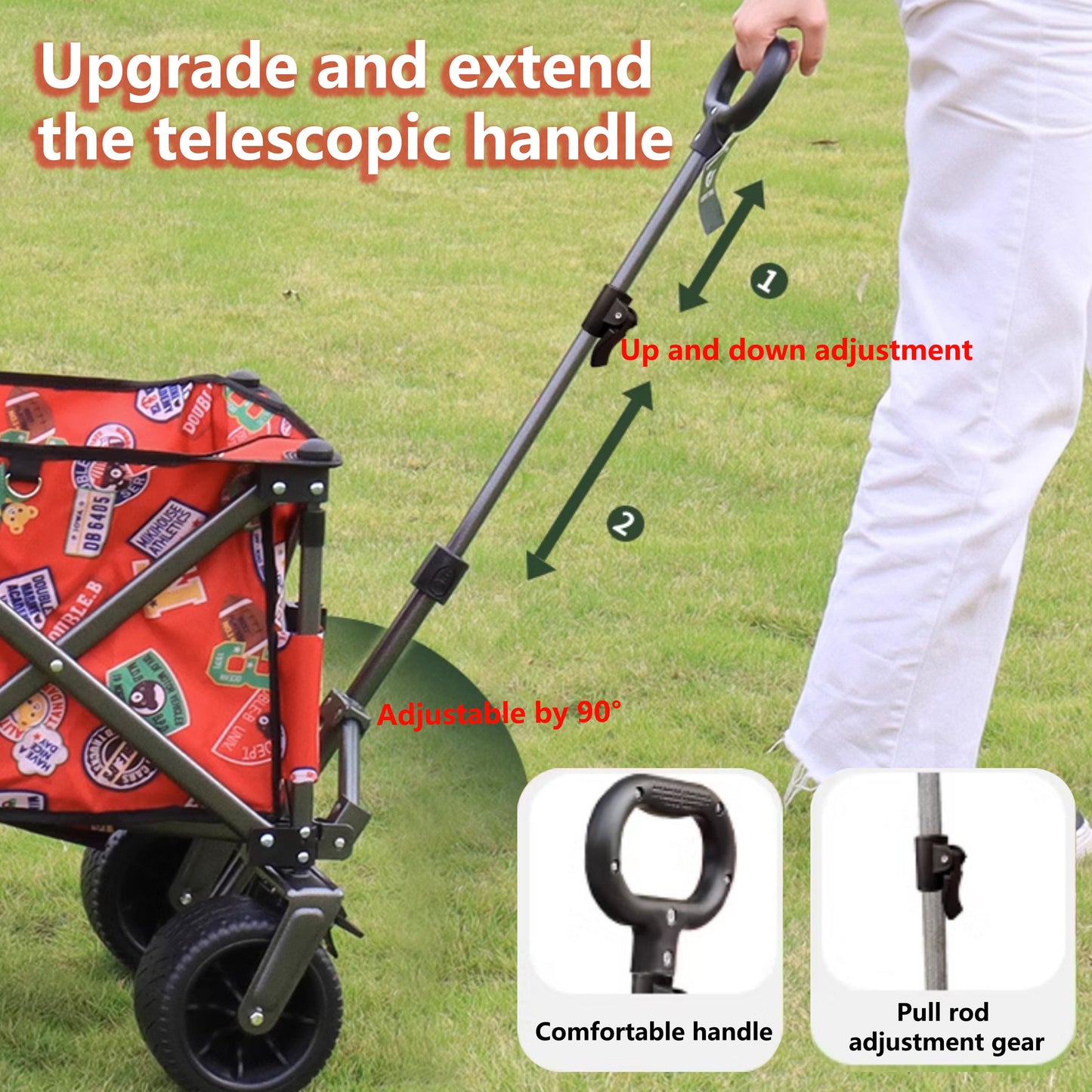 Utility Park Garden Cart Tool Customized Color Folding Camping Trolley Outdoor Picnic Beach Wagon, Red