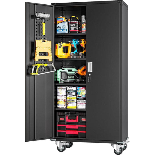 Veripco Garage Storage Cabinets with Locking Doors and 4 Adjustable Shelves, Metal Storage Cabinets with Wheels for Garage, Office, Kitchen, Laundry&Utility Room