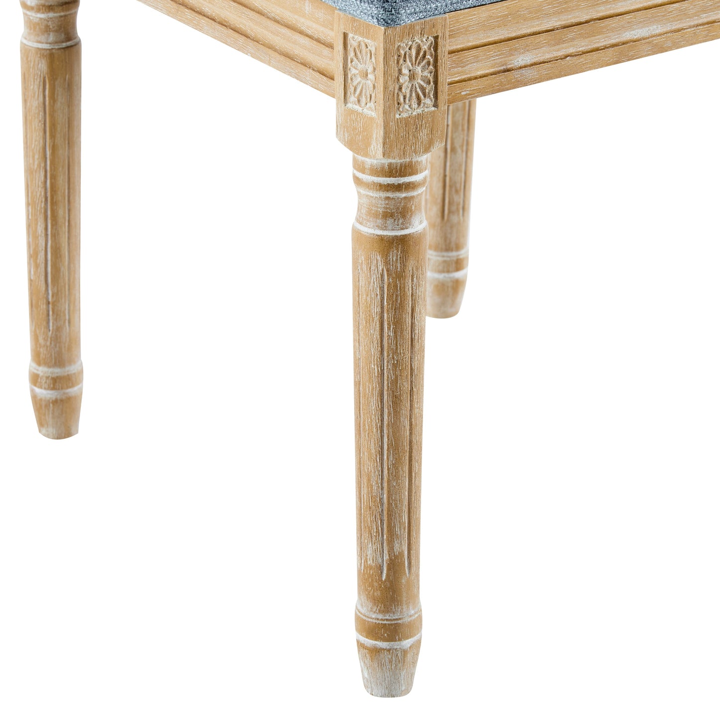 Vintage Inspired Set of 6 French Country Dining Chairs with Cane Backrest & Upholstered Seats in Rustic Weathered Finish