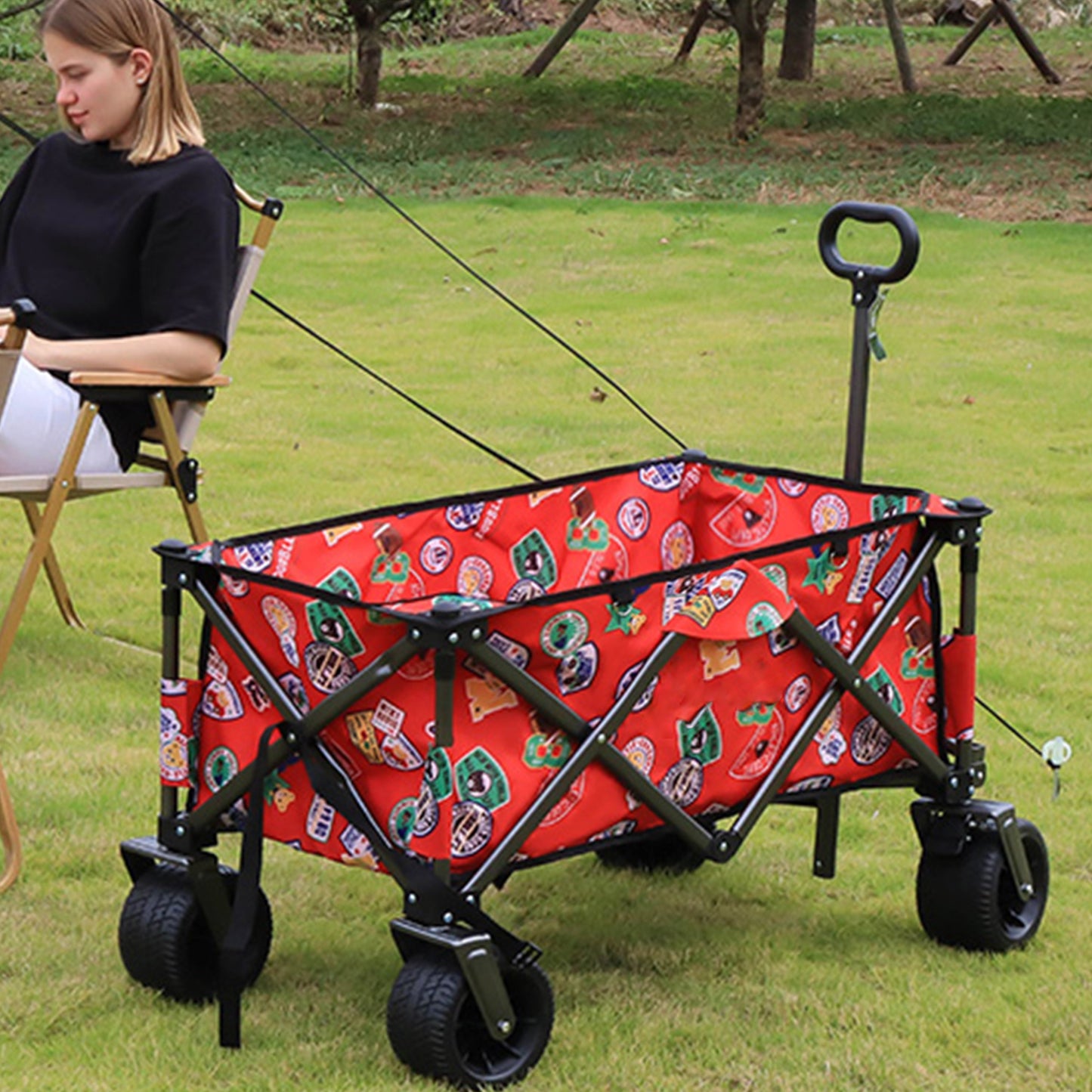 Utility Park Garden Cart Tool Customized Color Folding Camping Trolley Outdoor Picnic Beach Wagon, Red