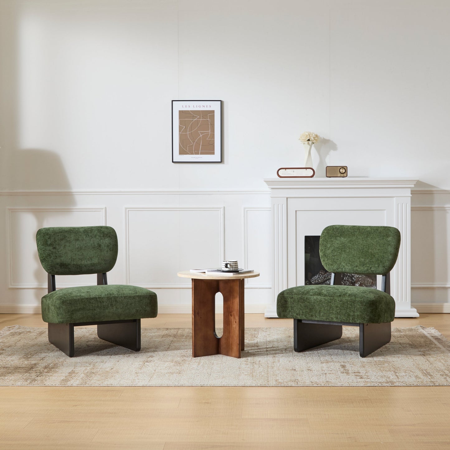 [Set of 2] Modern Lounge Chair with Polyester Upholstery, Sturdy Wood Base With Walnut Finish, Minimalist and Stylish Accent Seating for Living Room, Bedroom, or Office