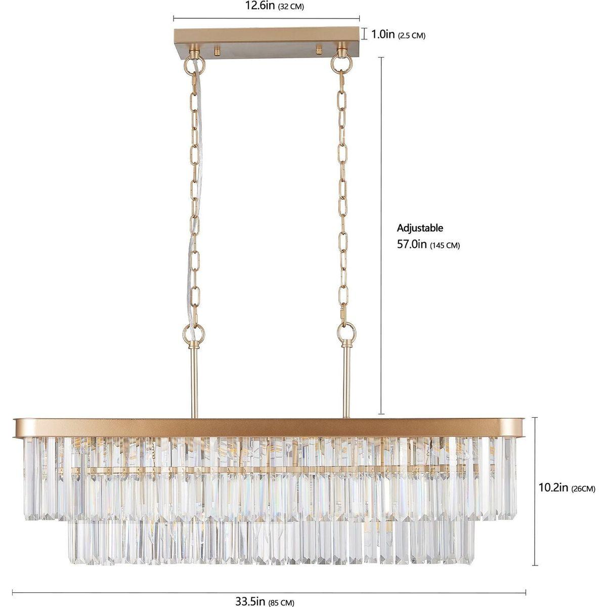 Chandeliers,Rectangular Crystal Chandelier Adjustable,E12 Modern Industrial Crystal Lights,Farmhouse Iron Ceiling Hanging Light for Kitchen Living Room Bedroom/Gold(Bulb Not Included)