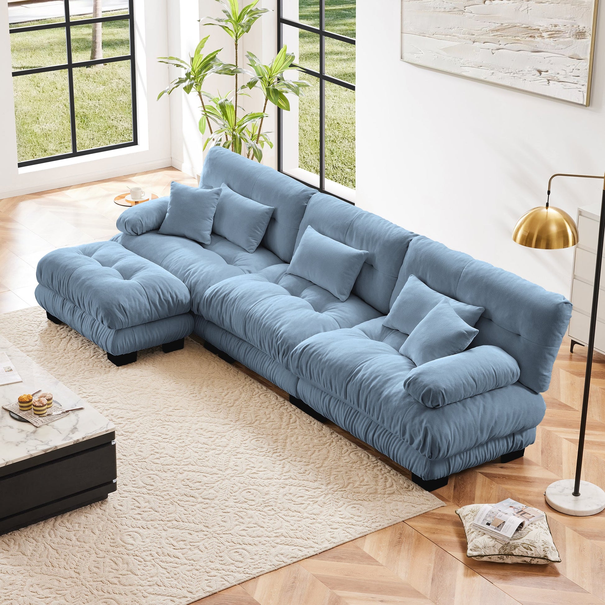 Bedroom Bedding & Decor: Luxury Modular Sectional Sofa Couch,Oversized L Shaped Cloud Couch for Living Room,Deep Seat Sofa Couch with Convertible Ottoman,Chenille Blue by Streamdale Furniture