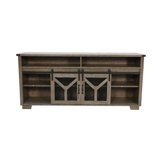 Kitchen Tools & Cookware: 65.3' TV Stand with LED light strips and Iron mesh barn door Y decorative strip country grey farmhouse style by Streamdale Furniture