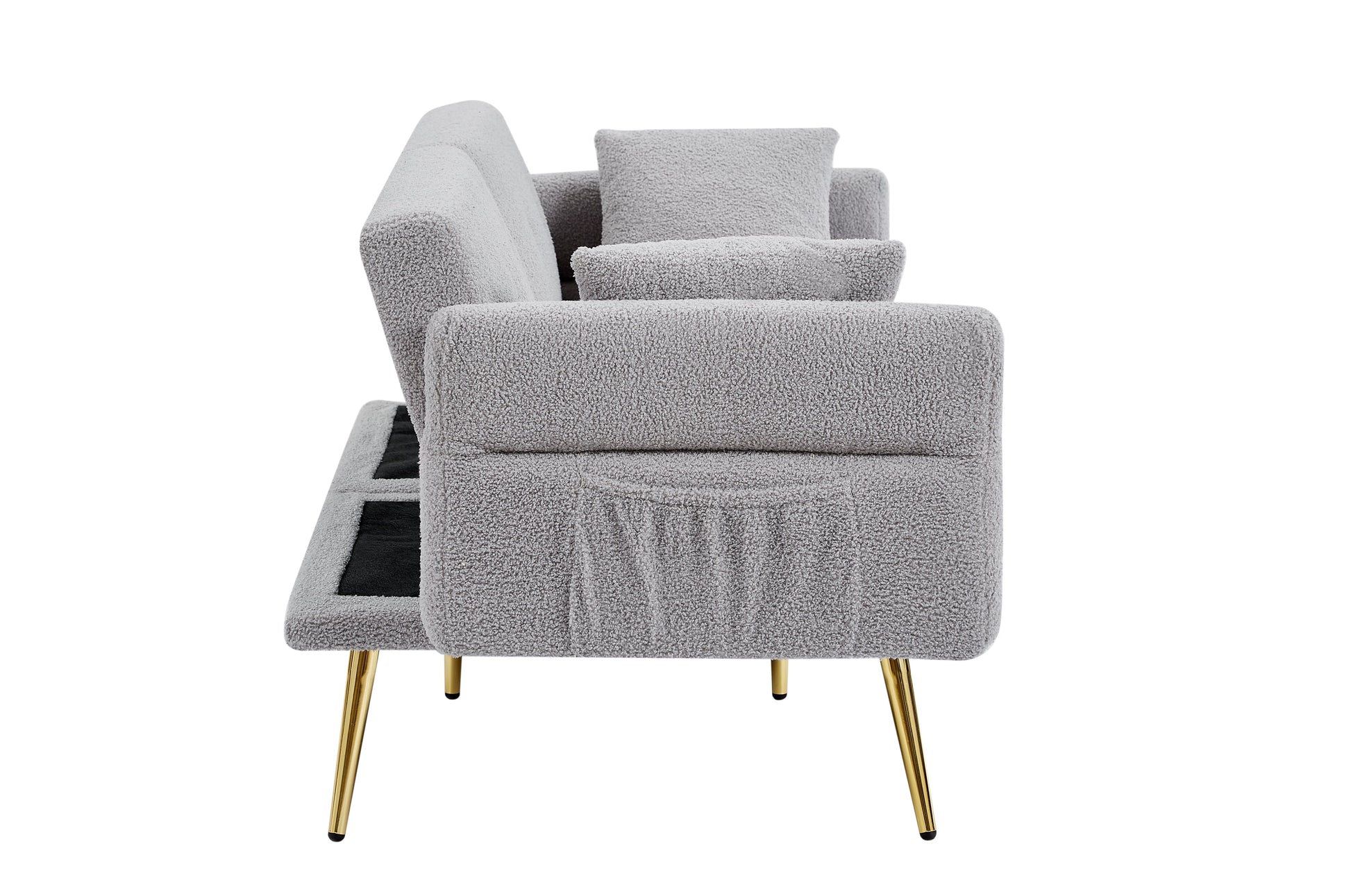 Home Office Accessories: Modern Teddy Upholstered Accent Loveseat Sofa With Side Pocket,Folding Sleeper Sofa Bed With Foldable Armrest , Adjustable Backrest and Golden Metal Legs for Living Room,Grey by Streamdale Furniture