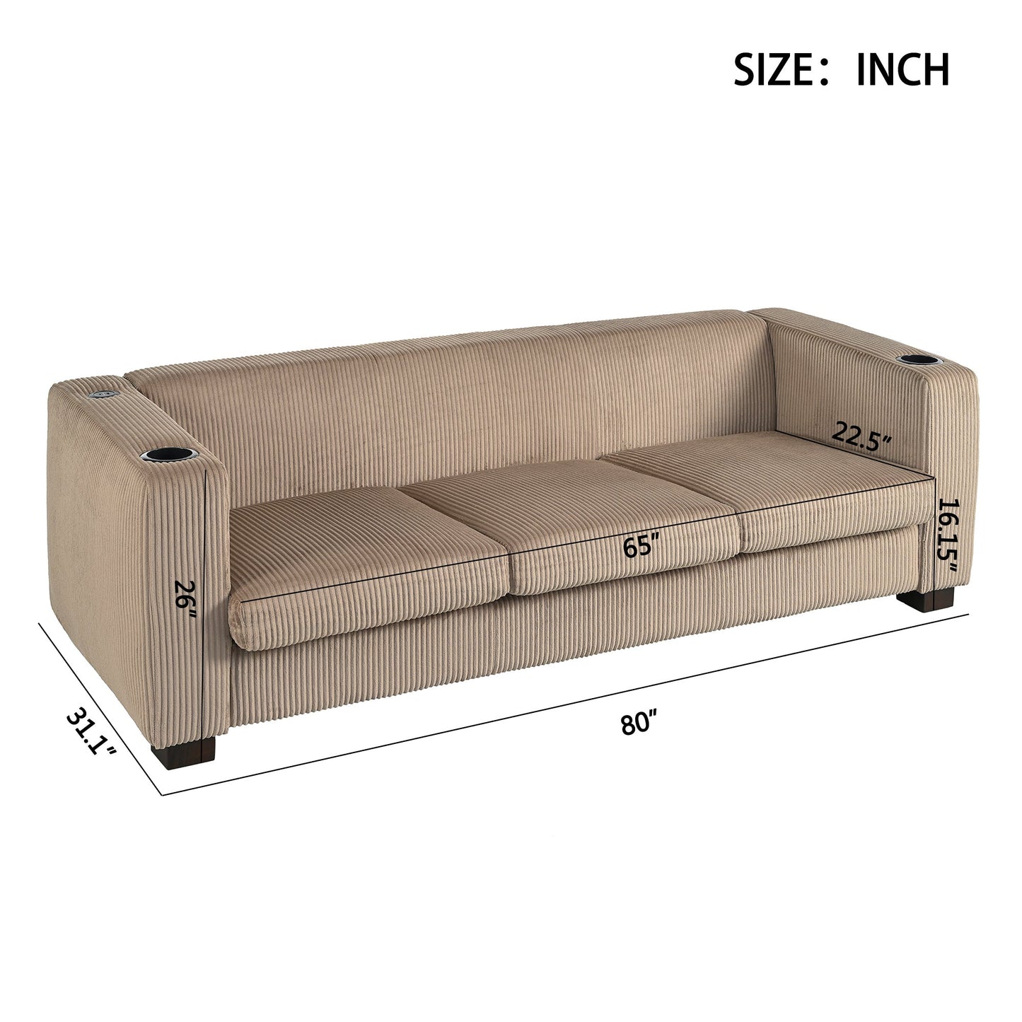 Seasonal & Holiday Decor: BEIGE  3 SEATER SOFA,LIGHT COFFEE COLOR by Streamdale Furniture