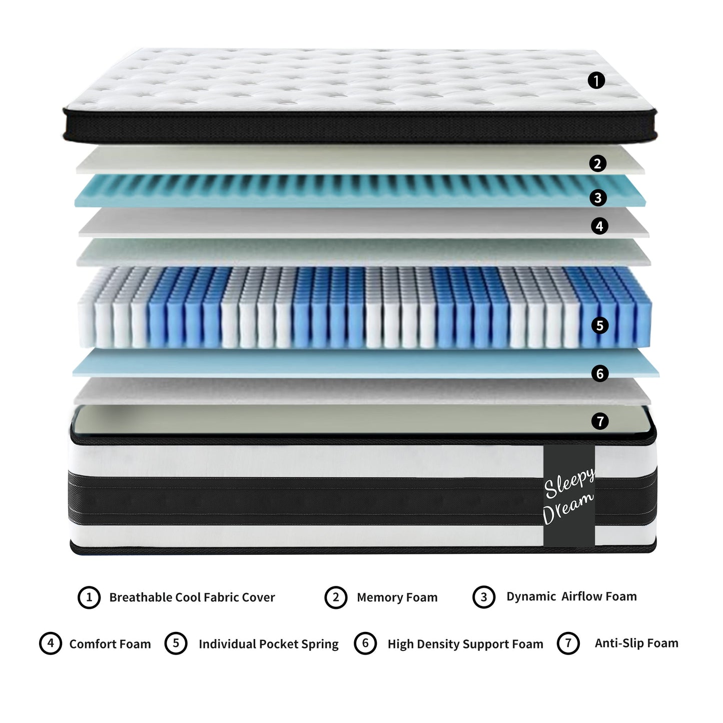 12 Inch Queen Size Breathalle Cool Cover Oekotex-100 Memory Foam Individual Pocket Spring Hybrid Mattress