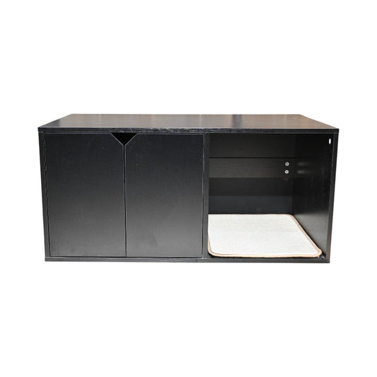 Pet Supplies: 35.83' Cat Litter Box Enclosure Hidden Furniture (Scratch Pad Included), Modern Black Cat House with Corrugated Cardboard Scratching Pad - 35.83' x 20.47' x 17.05', 52 lbs by Streamdale Furniture