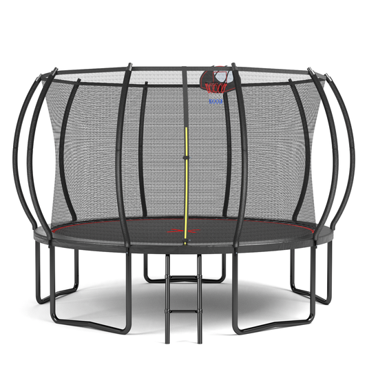 YC 12FT trampoline Pumpkin- ladder-Black Red