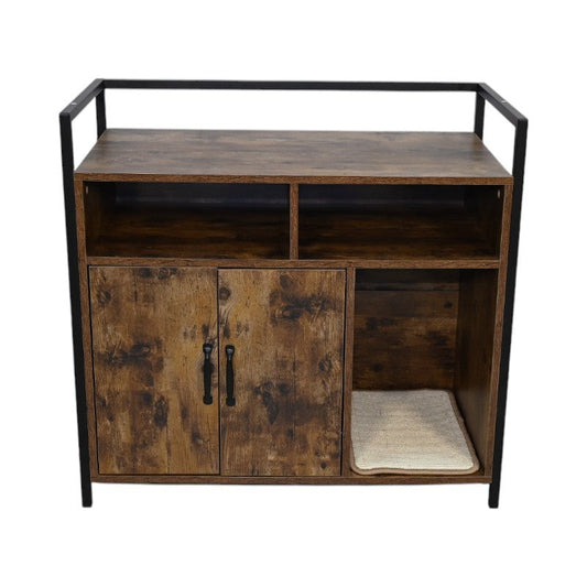 Area Rug: Rustic Brown Wooden Cat Litter Box Enclosure, Spacious Hidden Cat Litter Box with Scratching Mat Furniture for Bedroom, Bathroom, Living Room-31.9'x17.7'x31.4', 61 lbs by Streamdale Furniture