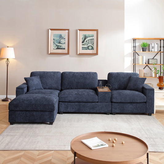 120.3'Sectional Sofa ,L-Shaped Oversized Couch ,Comfy Cloud Couch Set with Drop Down Table,360-degree Swivel tray ,Cup Holders,USB Charger,Storage Ottoman and Armrest,Wide Seat Sofa for Living room