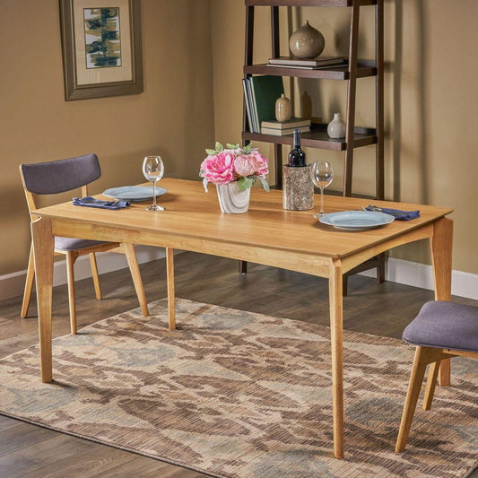 Dining & Tableware: Dining Table, 6-Seater, Rubberwood with Walnut Veneer, Mid-Century, Natural Oak Finish by Streamdale Furniture