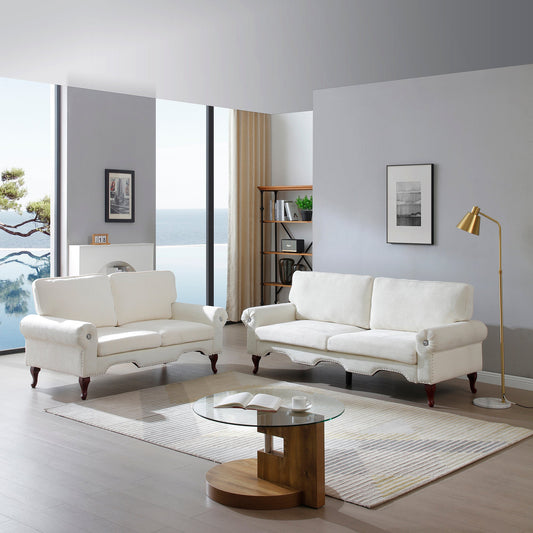 2 Piece Sectional Sofa Set with Movable Pillows, 5 Seat Convertible Couch Sets, Upholstered Sofa for Living Room Office, Bedroom & Apartment, Beige