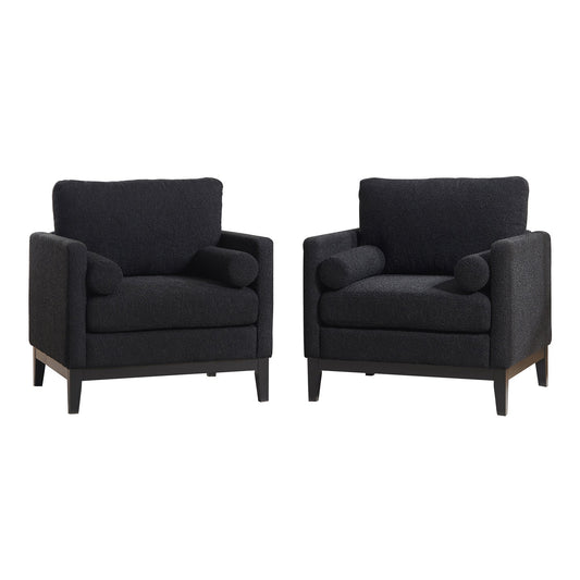 Bedroom Bedding & Decor: 35.4' Wide Modern Farmhouse Performance Accent Chair with Black Finish Legs, Wood Base Reading Armchair Single Sofa with Two Bolster Pillows for Living Room offices and Lounge, Black Boucle. by Streamdale Furniture
