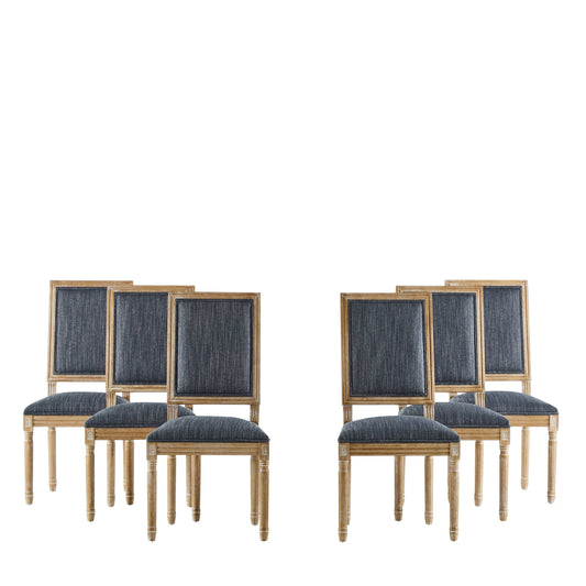 Vintage Inspired French Country Dining Chairs Set - Elegant Cane Backrest & Upholstered Seats - Rustic Weathered Finish - Solid Rubberwood Frame