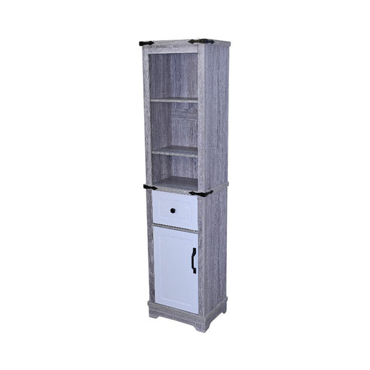 Kitchen Tools & Cookware: Narrow cabinet,Bathroom Storage Cabinet, Farmhouse Storage Cabinet with Adjustable Shelves & Storage Drawer, Tall Linen Tower for Bathroom, Living Room, Grey+white color by Streamdale Furniture