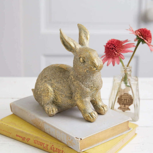 Seasonal & Holiday Decor: Gold Decorative Bunny Rabbit Statue by Vintage Shopper