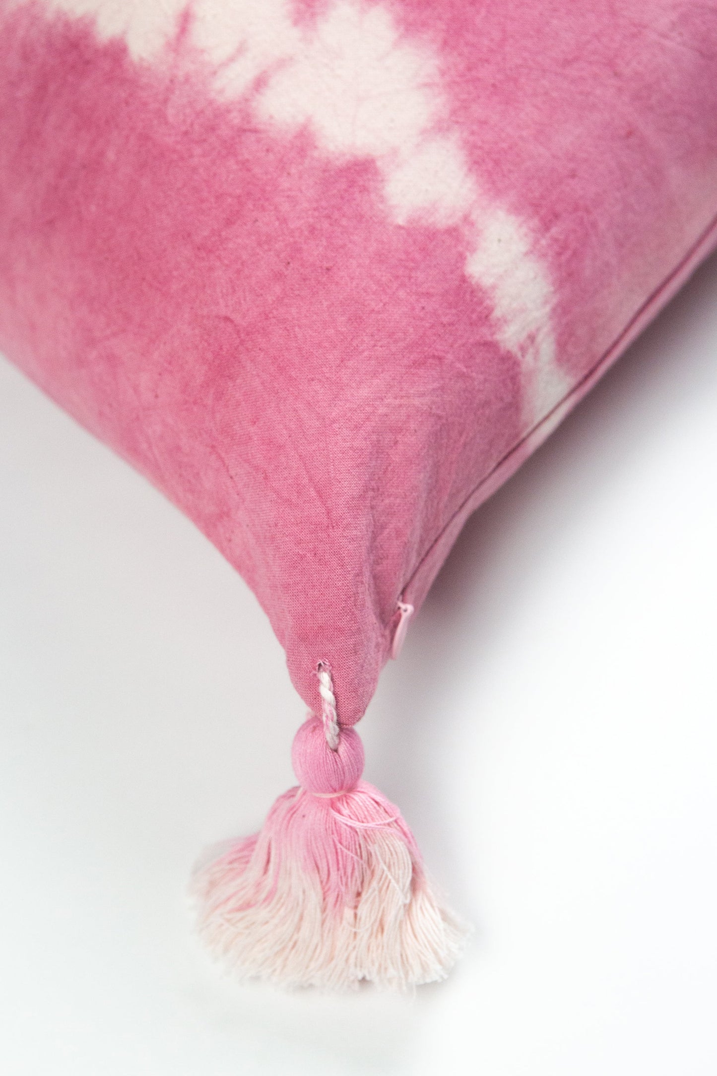 Pink Natural Dyed Shibori Tassel Square Pillow